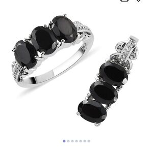 🆕️Thai Black Spinel 3 Stone Ring and Pendant in Stainless Steel - Ring Size 8